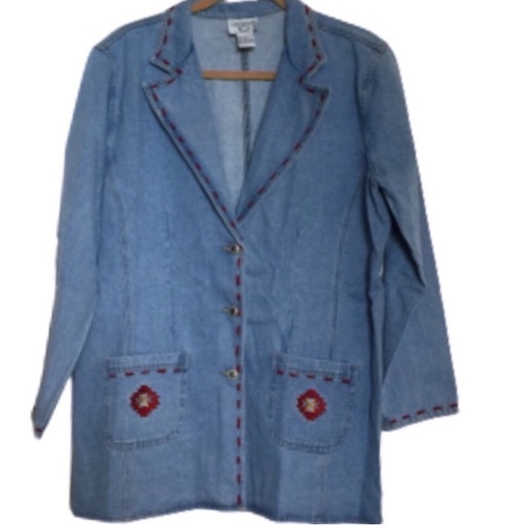 VINTAGE CERVELLE Jacket Skirt Set Embroidered Denim Jean Women’s Large LIKE NEW - Picture 2 of 16